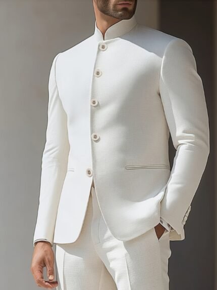 Men's Casual Notch Lapel Single-Breasted Blazer - Solid Color Machine-Washable Regular Fit Long Sleeve Jacket for All-Season Office & Social Events, Nonelastic Fabric