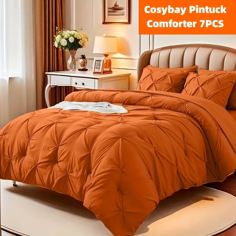 f140bb5d-2e1c-4e9f-a7fa-832209450b96-1.jpg Cosybay 7pcs Comforter Set-Luxury Soft Fluffy Bedding with 1 Comforter, 1 Fitted Sheet, 1 Flat Sheet, And 4 Pillowcases & Pillow Cover-All Season Quilte Set Queen, Hypoallergenic, Breathable, Easy Care, Valentine's Day Gifts, School, Halloween Blanket - Image 1