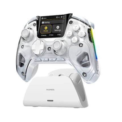 Interactive Screen Wireless Gaming Controller for PC/Switch/iOS/Android/Steam Deck, Hall Effect Stick & Trigger, RGB Lighting, Remappable Buttons, 1800mAh with Charging Dock -V2/White(No Drift).[Notice]Not Compatible with Xbox And PS5