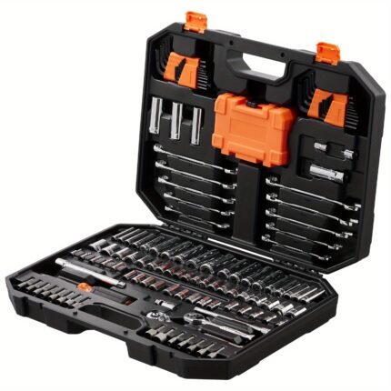 Mechanical Tool Set 1/4", 3/8" Deep & Standard Socket Components + Screw Batch + Dual-purpose Wrench + Hex Wrench SAE and Metric 145pcs