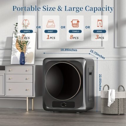 10LBS Portable Clothes Dryer, 850W 1.5 Cu.ft Compact Electric Dryer with Stainless Steel Tub, 5 Drying Modes, Front Load for Apartment, Dorm, RV, Camping