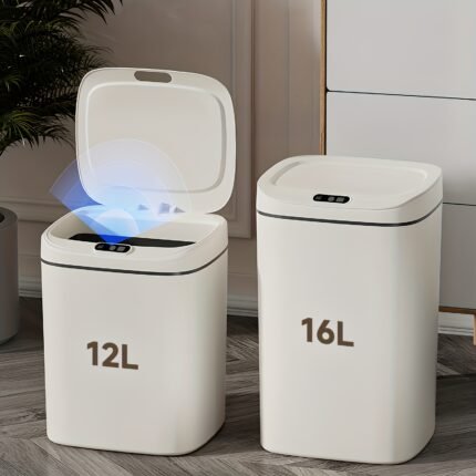 1pc Smart Detector Trash Can, Touchless Wastebasket, Auto On/Off, Sealed with Lid for Odor Prevention, Silent Shutoff, Multiple Capacity Option (3.17/4.23gal), Ideal for Kitchen, Bathroom, Living Room, Office - Battery Operated (AA), No Batteries Included