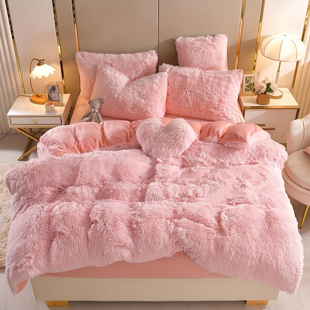 f24421be-2c0f-47d9-8a24-54bc44fe1e16-1.jpg 4pcs Autumn And Winter Soft Warm Fluffy Bedding Set Comforter Set: 2 Pillowcases, 1 Duvet Cover & 1 Flat Sheet, Ideal for Cozy Comfort(QUEEN, KING SIZE)| Inner NOT Included - Image 1