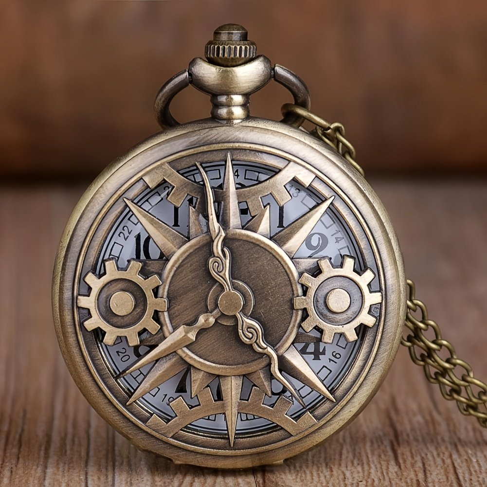 f27f76e0ba21a4bcb4c6addfcb1bbbc4.jpg Antique Steampunk Bronze Hollow Gear Movement Quartz Pocket Watch Pendant Gift With Chain Boys Men - Image 1