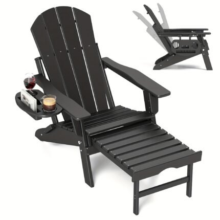 FOOWIN HDPE Adirondack Chair with Ottoman, Adjustable Backrest Adirondack Chair W/4in 1 Cup Holder Trays, All-Weather Resistant Adirondack Chairs for Outdoor, Patio, Lawn, Garden