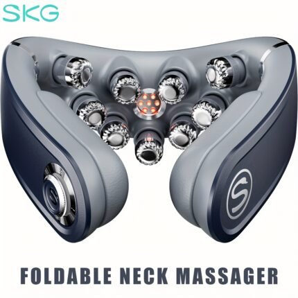SKG Foldable Neck Massager with Heat, Cordless Deep Tissue Vibration Massager for Relief, Portable 9D Electric Shiatsu Neck Massager Relaxer Women Men Gift Use At Home Office Car, Gifts for Women, Gifts for Men