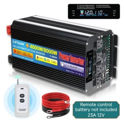 4000W Power Inverter 8000W (Peak)12V to 110V DC to AC with LCD Display, Remote Controller and 4 x AC Outlets Car Adapter for Car Truck Boat RV Off Grid Solar System