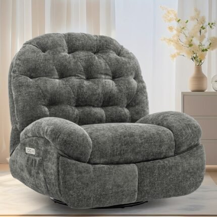 Home Entertainment, Comfortable Recliner With Type-C And USB Ports, Side Pockets, Electric Swivel Recliner Made Of Chenille, Holiday Gifts, Gifts For The Elderly