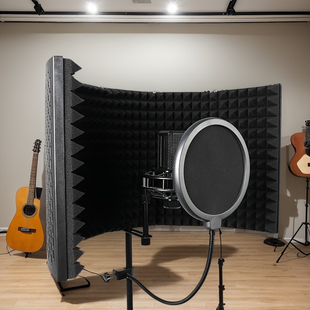 f53ff9f9ef2d411f9ee682d85bfc5240-goods.jpeg Professional Recording Studio Microphone Soundproof Booth - Portable Three-to-Five Door Design, ABS Material, Compatible with XLR Interface, Noise Reduction and Sound Absorption, Suitable for Recording Studio, Singing Workshop, and Podcast Setup, Microphone for Recording - Image 1