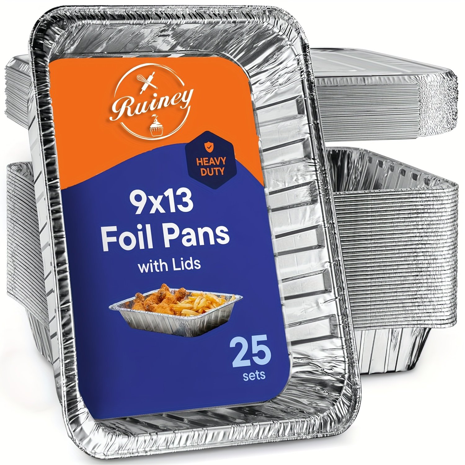 f6028906-4825-454e-ab6b-ebccc411ec36.jpg 30 Pack Aluminum Pans 9x13 Disposable Aluminum Foil Pans Or 25 Pack Aluminum Pans with Lids - Heavy Duty Tin Tray Half Size Chafing Dishes. Food Containers for Roasting, Cooking, Heating Or Steam Table - Image 1