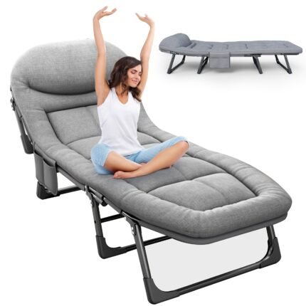 Heavy-Duty 6-Position Adjustable Folding Recliner Bed with Memory Foam Mattress & Pillow - Portable Folding Chair bed, 550 lbs Weight Capacity (for Camping, Home, Office, Guest Room) - Manual Fold Design, Ideal for Adults & Heavy Users, Compact Sleeping Solution, Modern Recliner Bed, Sturdy Frame Construction, Best for Christmas, Perfect for Thanksgiving