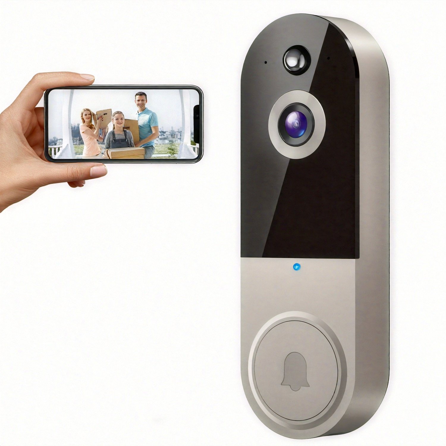 f6f7d35b41edeaaa9bead2518e4122f5_iOUcNmVbXN1EL.jpg 1080P HD Smart Doorbell Camera with AI-Powered Human Detection, Two-Way Audio, Night Vision, Cloud Storage,, Battery-Powered Indoor/Outdoor Security Camera with Motion Alerts, Compatible with Alexa & Assistant, Easy Installation, Real-Time View, Infrared Night Vision, Secure Cloud Storage (AES-128 Encryption), Ideal for Front Door, Porch, or Business Security - Image 1