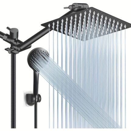 High-Pressure Rain Shower Head Combo with 11" Adjustable Extension Arm, 5 Spray Settings & Long Hose – Stainless Steel, Polished Finish, Dual Function Control for Massage & Low Pressure Water
