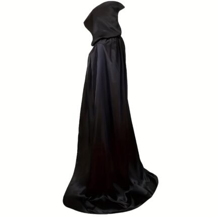 1pc Halloween Black Satin Cloak Cape with Hood - Adjustable Elastic Fit for Adults, Vampire Witch Costume Decor, Horror Party Supplies & Festival Decoration, Halloween Clothes, Sleek Glossy Finish, Smooth Lustrous Texture, Spooky Attire, Durable Material, Cosplay Enthusiasts