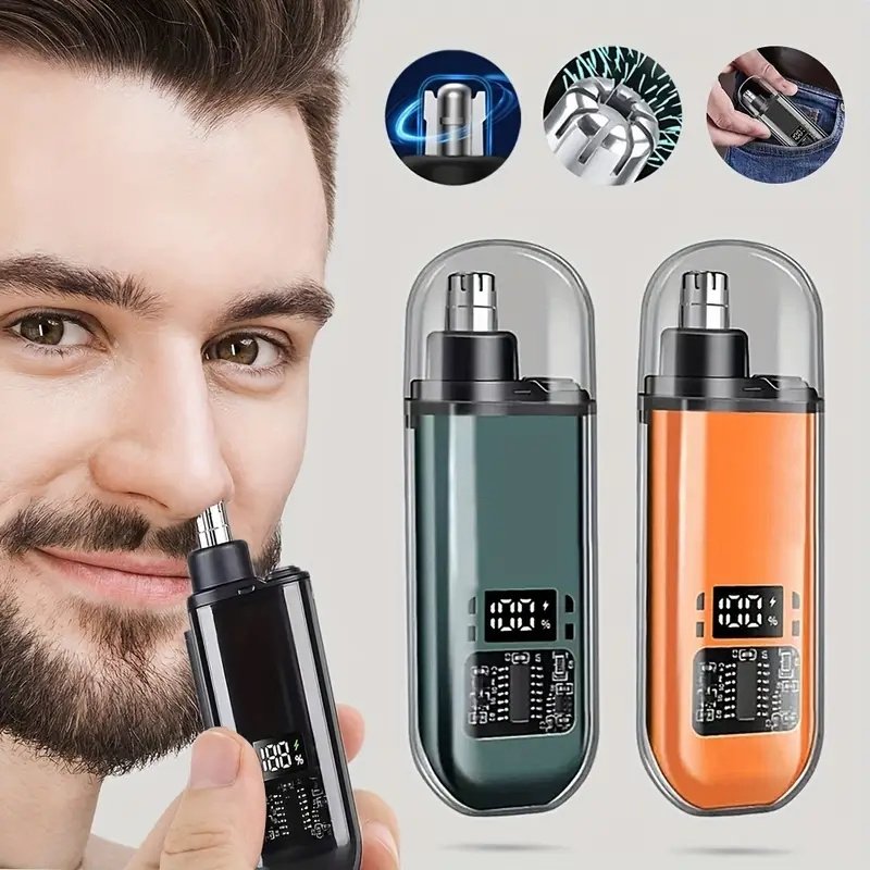 f814ffeb4f0e4dd2a370269987afaebd-goods.jpeg USB Rechargeable Nose and Ear Hair Trimmer for Men Portable Electric Nasal Hair Clippers with Lithium Battery Mini Compact Design Fast Charging Via Computer & Car USB Interface Suitable for Ages 14+ - Plastic Material - Image 1
