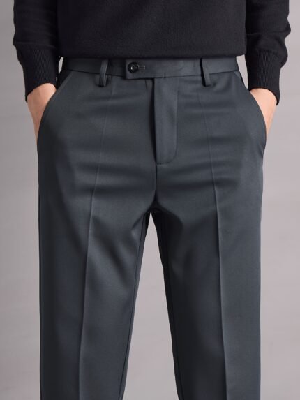 Men's Slim-Fit Light Business Formal Dress Pants - Straight-Leg Dark Grey/Black All-Season Trousers, Wrinkle-Resistant & Machine Washable for Office, Semi-Formal & Casual Attire, Office Trousers, Professional Attire, Modern Menswear, Easycare Fabric, Highquality Stitching, Lightweight Trousers, Stylish Men, Office Workers