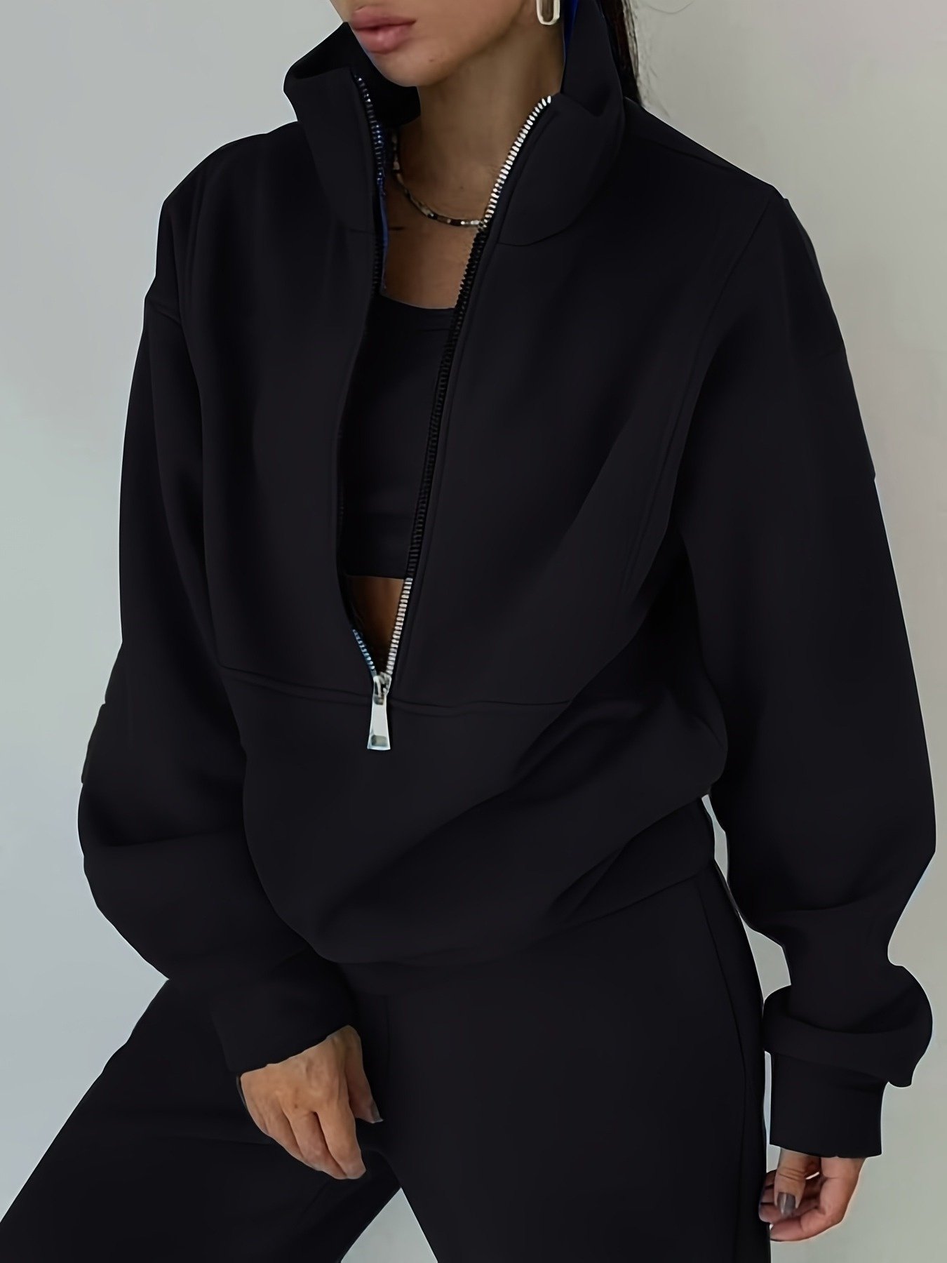 f83b7ac6-e79a-4ab6-b0b8-57210d9de23c.jpg Plus Size Women'S Two-Piece Fleece Sweatshirt Set - Cozy Brown Zip-Up Hoodie & Matching Pants, Casual Streetwear Style for Fall/ Winter, Comfortable Clothing | Casual Streetwear | Zippered Hoodie - Image 1