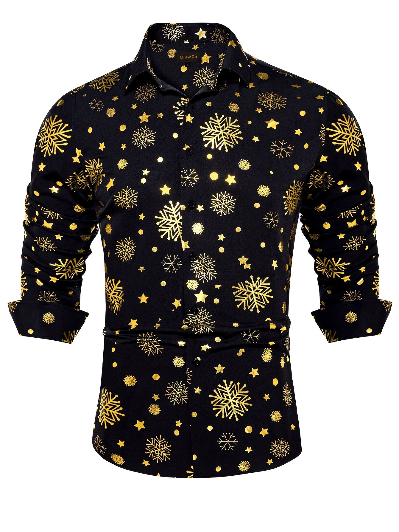 fa2c486d0b0e4fb9efbe5c78744e9536_OdTwXlFLcSXou.jpg Docapeiton Elegant Christmas Dress Shirts for Adults - Polyester and Elastane Blend, Regular Fit Long Sleeve Lapel Collar Shirt with Non-Stretch Fabric and Festive Snowflake Pattern for All-Season Wear - Image 1