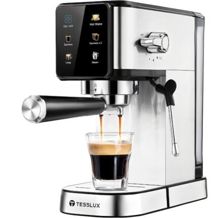 Tesslux Espresso Machine 20 Bar, Dual Boiler Coffee Maker With Touch Control, Compact Espresso Maker For Home, Milk Frother Wand For Cappuccino & Latte, Coffee Bar Accessories, Coffee Mug