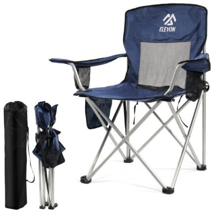 FITVIDS Oversized Camping Chair with Sun Canopy,Heavy Duty Folding Outdoor Chair with Armrests, Cup Holders and Carry Bag,Portable Lounge Chair for Camping, Beach, Fishing, Picnics and Sports Events