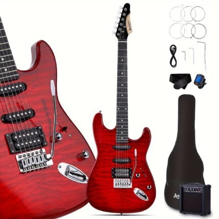 Leo Jaymz Full Size 39" Electric Guitar Beginner Kit with 20W Amplifier, Digital Tuner, Gig Bag, Strap & Cable - Complete Set with Body, Single-Coil Pickups, Tremolo Bridge & 22 Frets - Ideal for New Musicians (Red/Black) - Ideal for, Blues, Jazz - Includes Power Adapter, Pickup Selector Switch, and Tuner - Perfect for Home Practice or Live Performances, Guitar Kit, Left Handed Guitar, Acoustic Guitar, Guitar Accessories, Smart Guitar, Guitar Acoustic, DIY Guitar Kit,