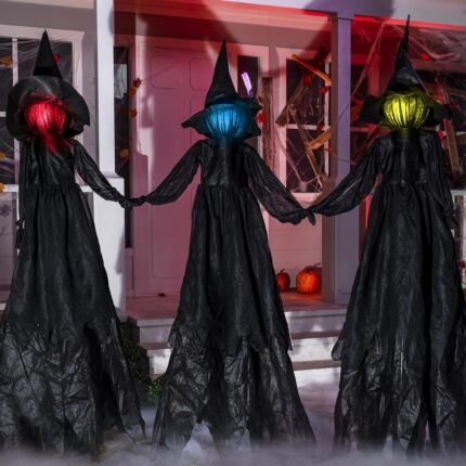 3-Pack Halloween Animated LED Witch Decorations - Sound Activated Screaming Witches with 7 Color Lights, Outdoor/Indoor Battery-Powered (No Plug) Spooky Yard & Haunted House Props, Classic Vintage Style for Halloween Party Decor, Halloween Decorations, Festive Lighting, Eerie Atmosphere, Durable Construction, Home Decorators, Holiday Decor, Weatherresistant Props, Event Planners