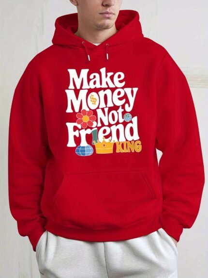 Men'S Hooded Sweatshirt - Make Money Not Friends Motivational Graphic - Bold Yellow Hoodie for Everyday & Formal Wear - Plus Size Friendly Casual Streetwear - Durable Fall/Winter/Spring Outerwear, Essential Hoodie, Autumn Winter Apparel, Plush Fabric, Fall Fashion, Trendy Design, Comfortable Material, Unisex Apparel, Street Style Lovers, PLUS SIZE
