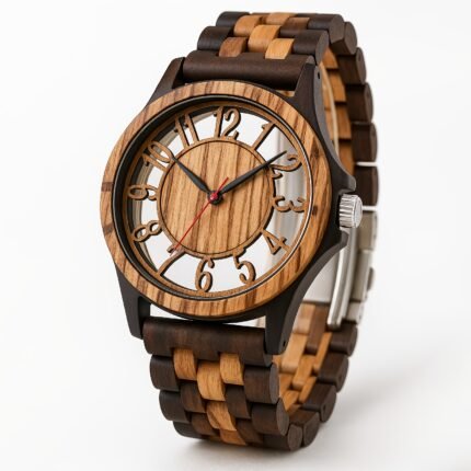 LeeEv Men'S Natural Wood Watch with Transparent Hollowed Arabic Numeral Dial, Quartz Movement & Brown Wood Strap - Casual Elegant Analog Watch for Men, Durable Wooden Case, Easy-Read Black Hands, Battery-Powered (CR2030) - Ideal Gift for Dad, Husband, Boyfriend, Son - Everyday & Special Occasion Watch, Suitable for Couple'S & College Students, Christmas & Halloween Gift Watch, Watch For Men High Quality