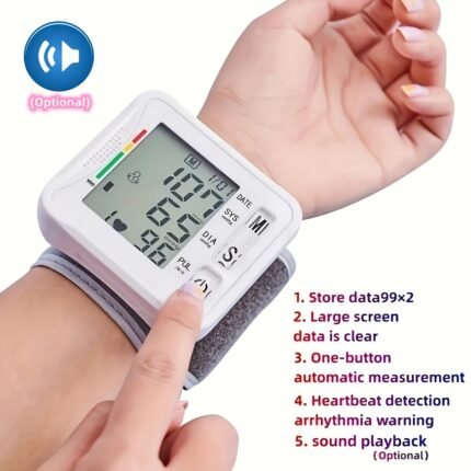 1pc TAIKON Wrist Blood Pressure Monitor with LCD Display, Adjustable Cuff & Pulse Rate Detection, Irregular Heartbeat Alert, Sound Playback & Large Screen - Portable Digital Blood Pressure Machine with One-Touch Operation, Battery-Powered (Batteries Not Included) for Home Health Monitoring, Ideal for Hypertension Management & Cardiovascular Health, Blood Pressure Monitor for Home, Blood Pressure Machine, Blood Pressure Monitor Wrist Cuff, Blood Pressure Cuff, Blood Pressure Monitor