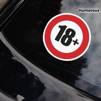 Weatherproof Adult Content Limit Sticker for Cars, Laptops, Windows, Water Bottles, Cell Phones - Vinyl Decal with Bold "18+" Design, Multi-Pack (1), Humorous Sticker