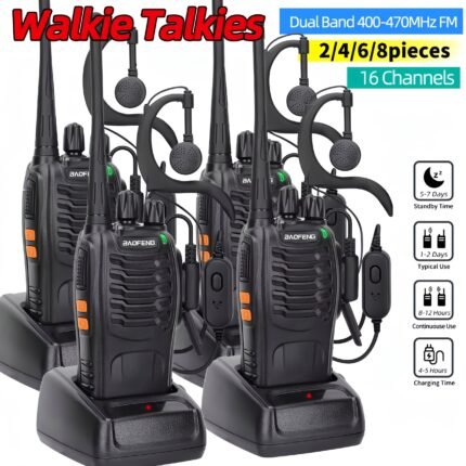 Baofeng Walkie Talkie 2/4/6/8-Pack Portable Handheld Two-Way Radios with 16 Channels, Long-Range UHF Communication, USB Rechargeable, Compact Design for Hunting, Camping, Hiking & Outdoor Adventures, Hiking Essentials, Sleek Radio Design, Durable Radio Build