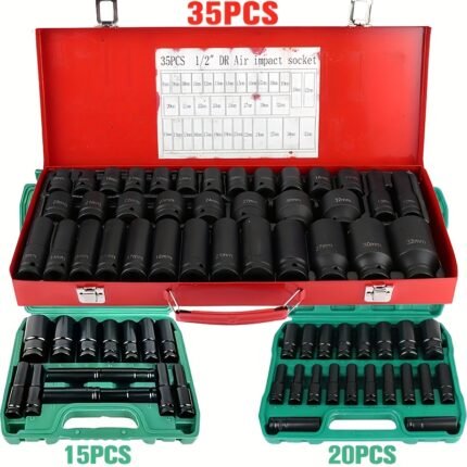 Professional 1/2 Inch Pneumatic Sleeve Kit - A Complete Set Of 15/20/35pcs Of Manual Maintenance Tools, Including Long And Short Sleeves, Air Guns, Hexagonal Extension Rods, Rotating Tools, And Convenient Mechanical Tools