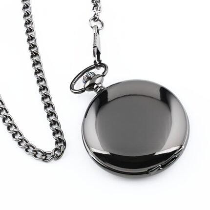 1pc Classic Vintage Reversible Glossy Quartz Pocket Watch With Necklace, Black